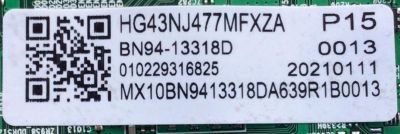 MAIN PARA TV SAMSUNG / NUMERODE PARTE BN94-13318D / BN41-02640A / BN9715115A / BN9413318D / PANEL CY-JN043BGEV3H / MODELO HG43NJ477MFXZA BA01	 - Imagen 3